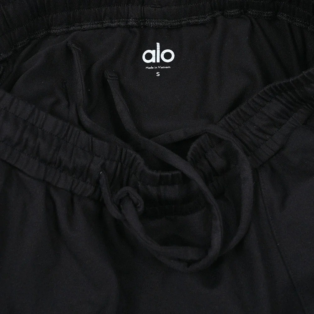 Alo Yoga Jogger Pants Womens Small Black Knit Elastic Waist Zip Pockets Athletic